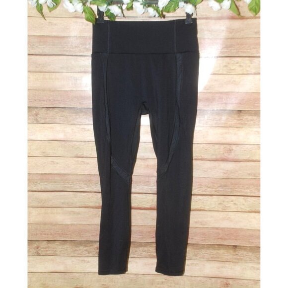 Fabletics Motion365 Ladies Black Hi Rise Leggings Size S 7/8 Crop Sheer Panel - Picture 1 of 8